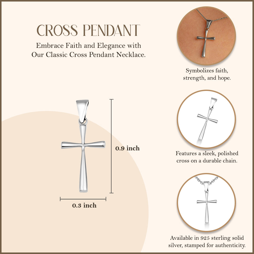 Sterling Silver Cross Pendant Necklace (Small), view 3