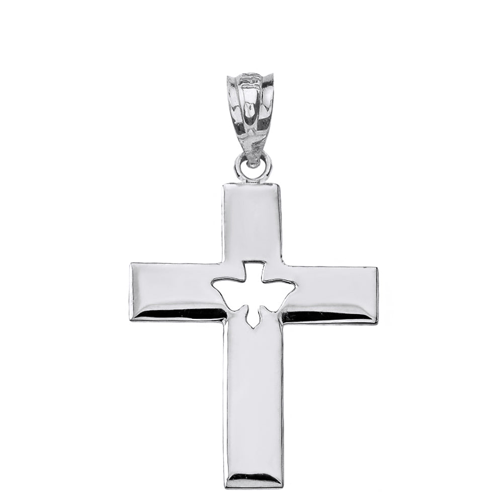 Sterling Silver Cross with Dove Holy Spirit Cut Out Pendant Necklace, view 2