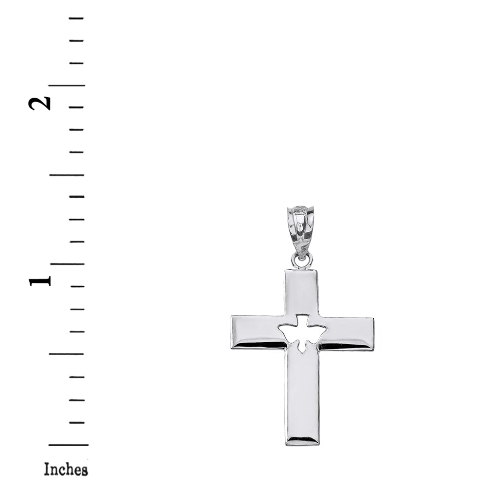 Sterling Silver Cross with Dove Holy Spirit Cut Out Pendant Necklace, view 3