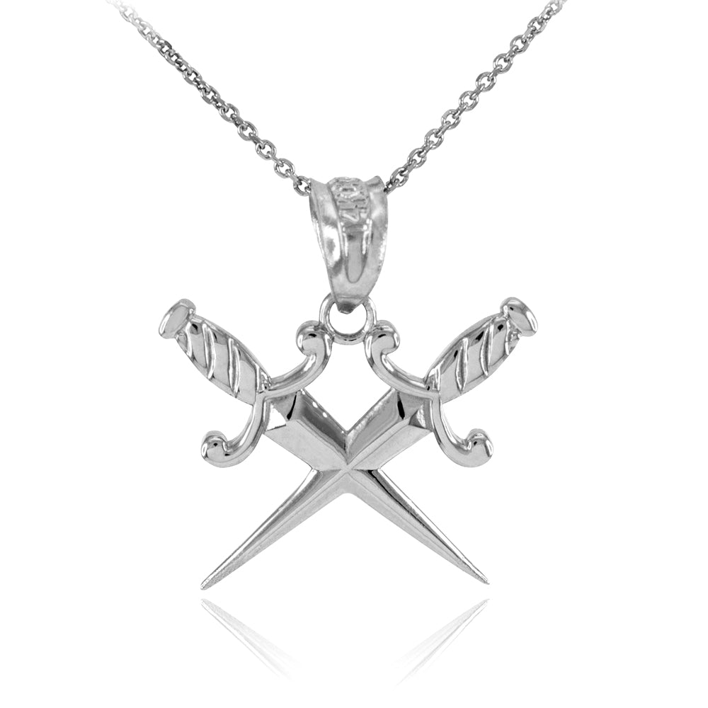 Sterling Silver Crossed Daggers Pendant Necklace