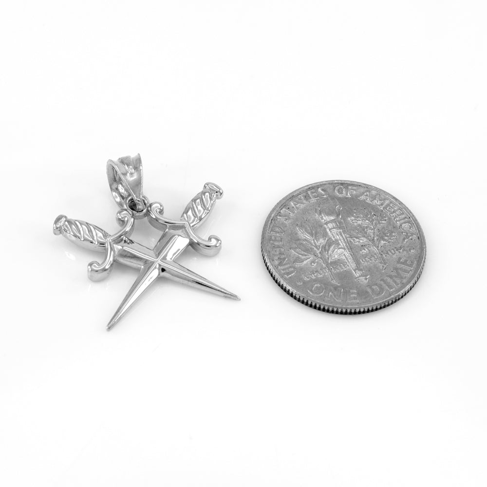 Sterling Silver Crossed Daggers Pendant Necklace, view 2