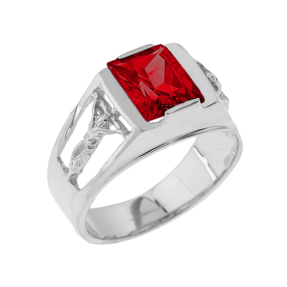Sterling Silver Crucifix Cross Lab Created Gemstone Men's Ring