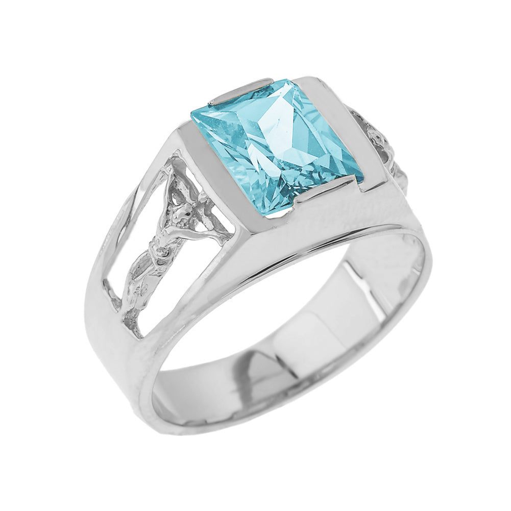 Sterling Silver Crucifix Cross Lab Created Gemstone Men's Ring, view 3