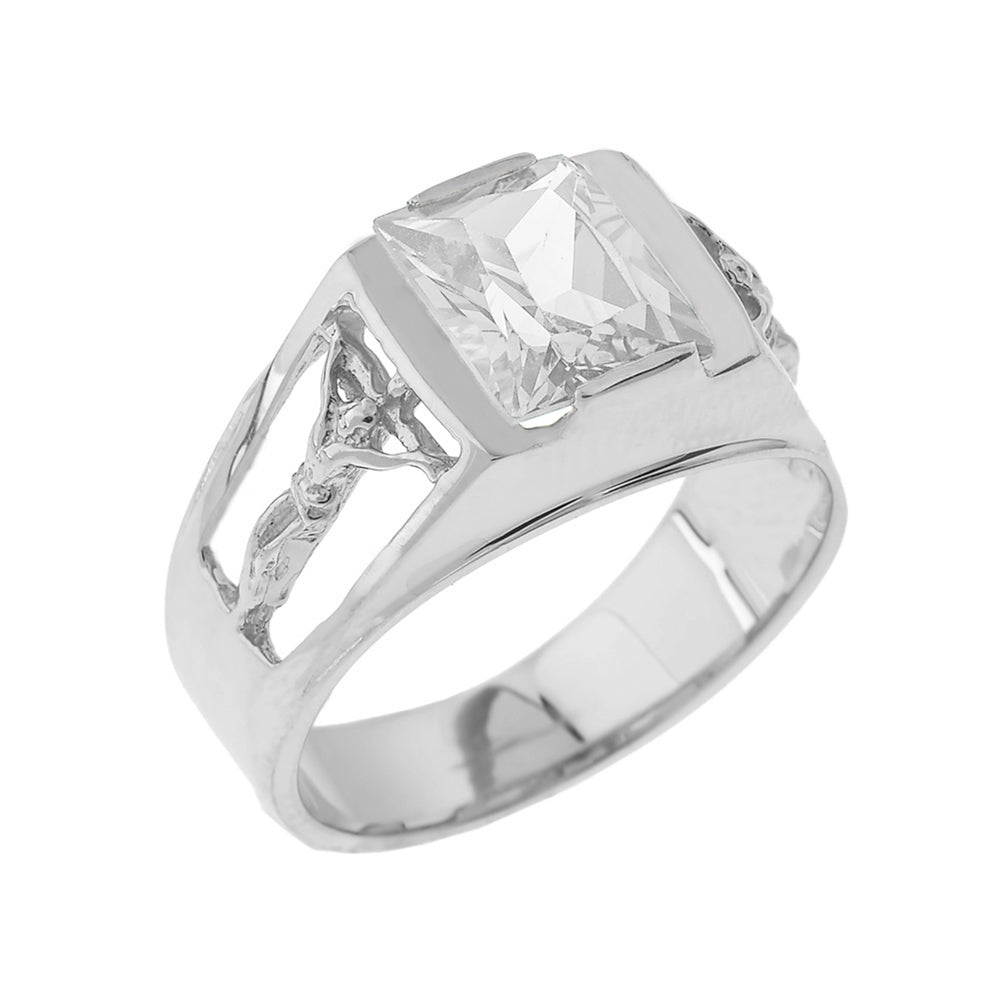 Sterling Silver Crucifix Cross Lab Created Gemstone Men's Ring, view 4