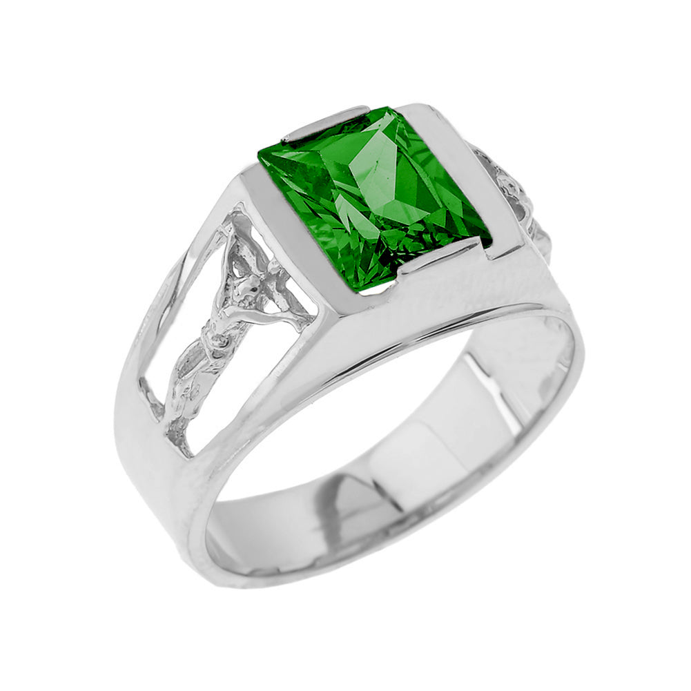 Sterling Silver Crucifix Cross Lab Created Gemstone Men's Ring, view 5