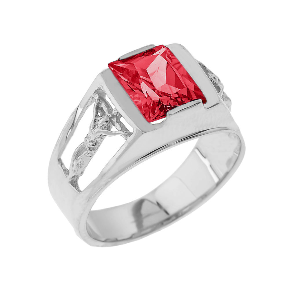 Sterling Silver Crucifix Cross Lab Created Gemstone Men's Ring, view 7