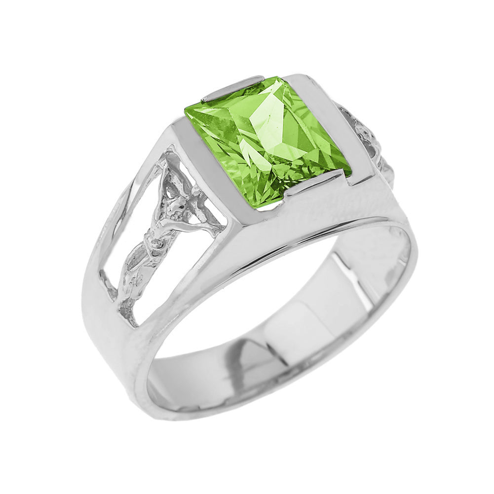 Sterling Silver Crucifix Cross Lab Created Gemstone Men's Ring, view 8
