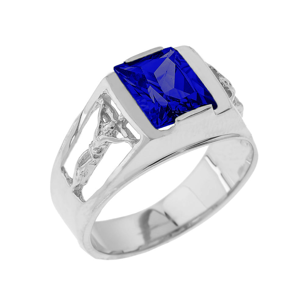 Sterling Silver Crucifix Cross Lab Created Gemstone Men's Ring, view 9