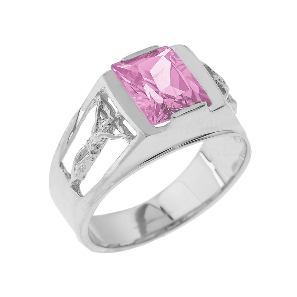 Sterling Silver Crucifix Cross Lab Created Gemstone Men's Ring, view 10