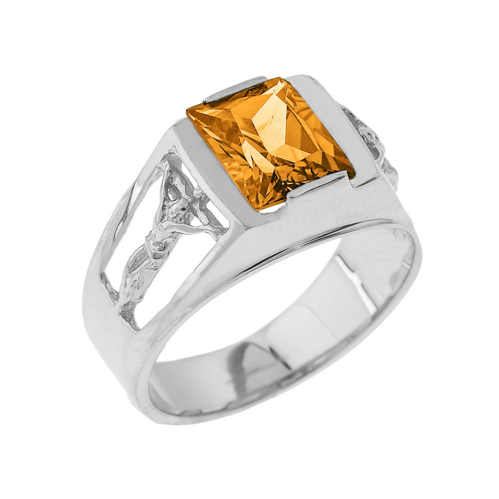 Sterling Silver Crucifix Cross Lab Created Gemstone Men's Ring, view 11