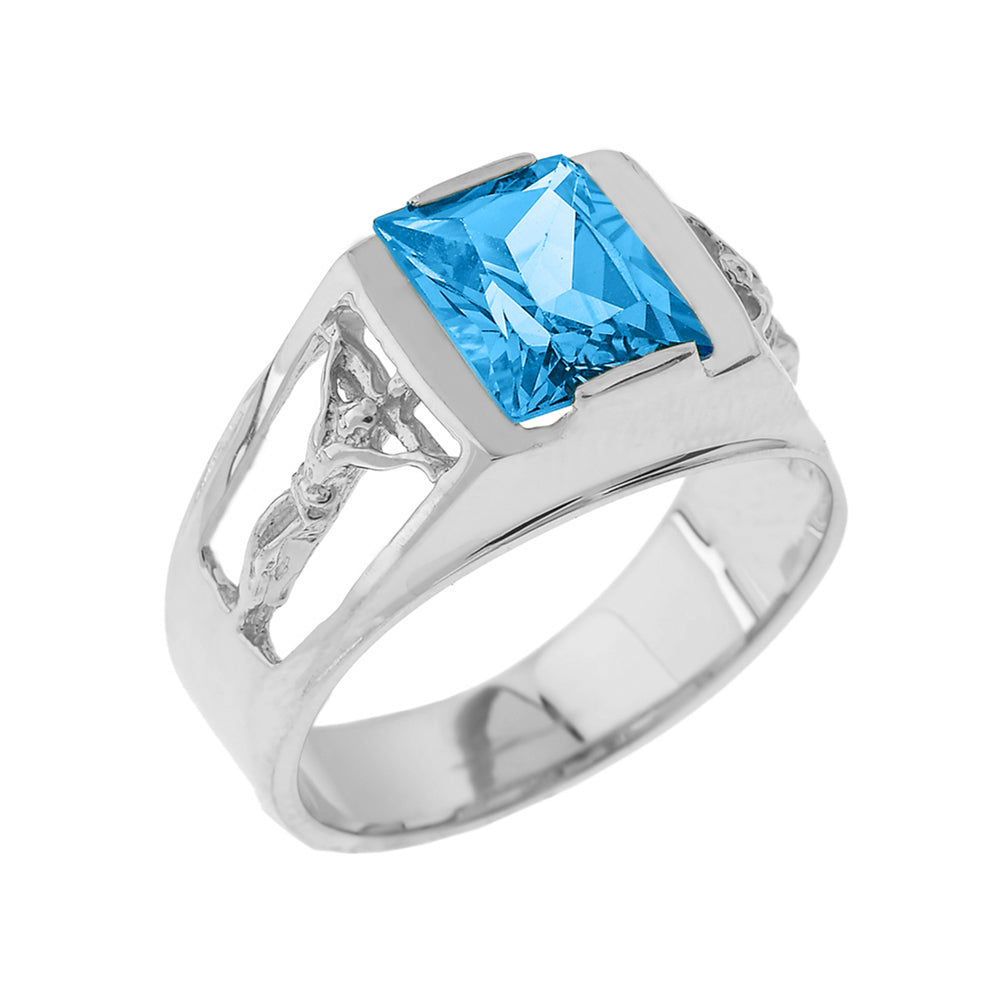Sterling Silver Crucifix Cross Lab Created Gemstone Men's Ring, view 12