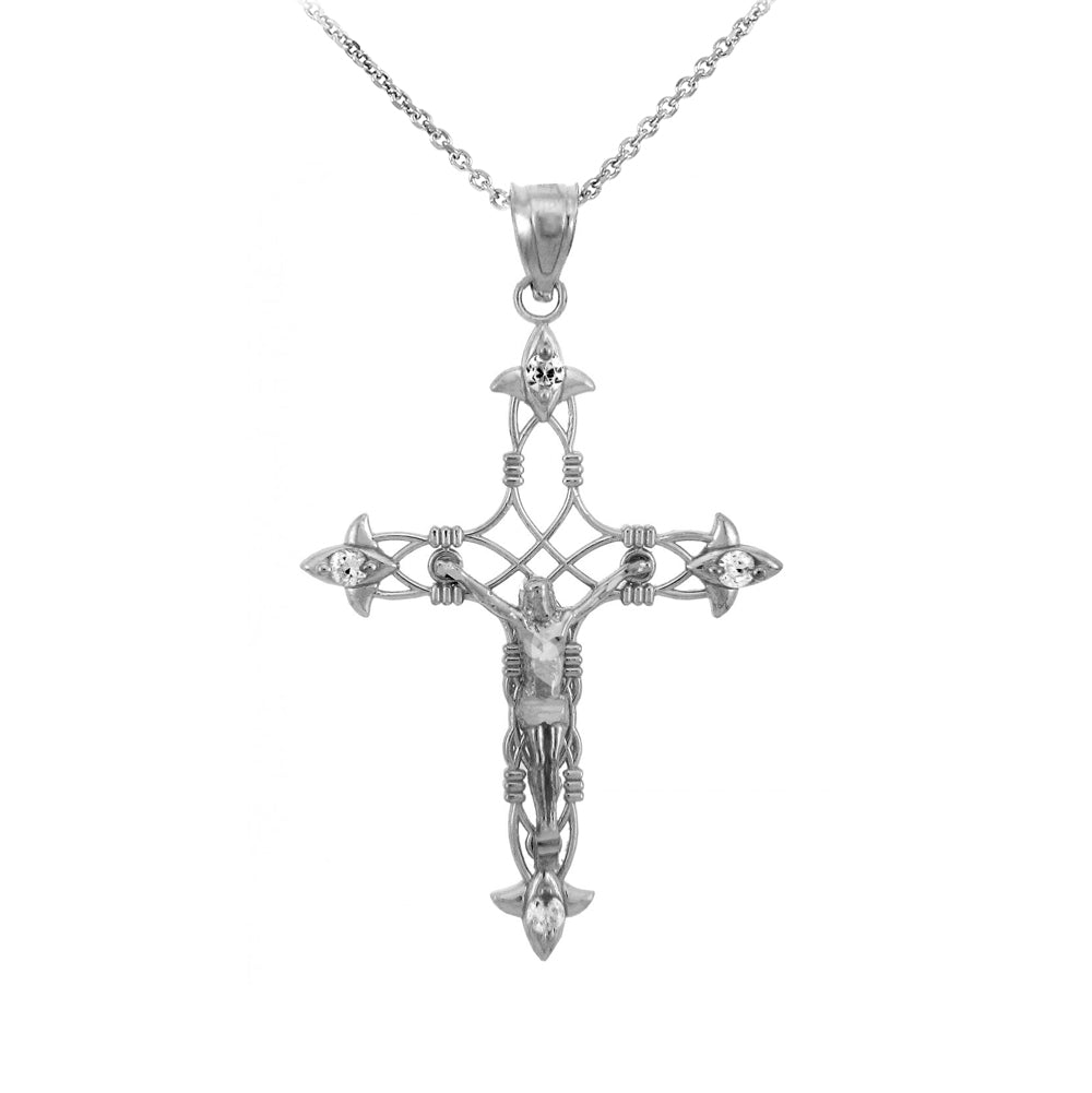 Sterling Silver Crucifix Pendant Necklace- The Fleur-de-Lis Crucifix
