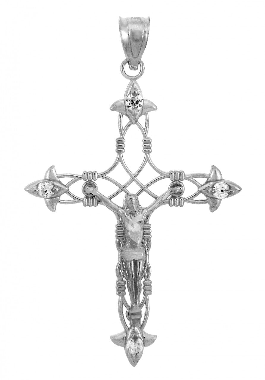 Sterling Silver Crucifix Pendant Necklace- The Fleur-de-Lis Crucifix, view 2