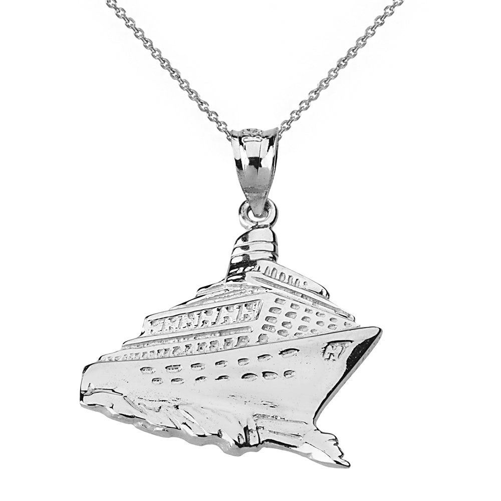 Sterling Silver Cruise Ship Ocean Liner Pendant Necklace