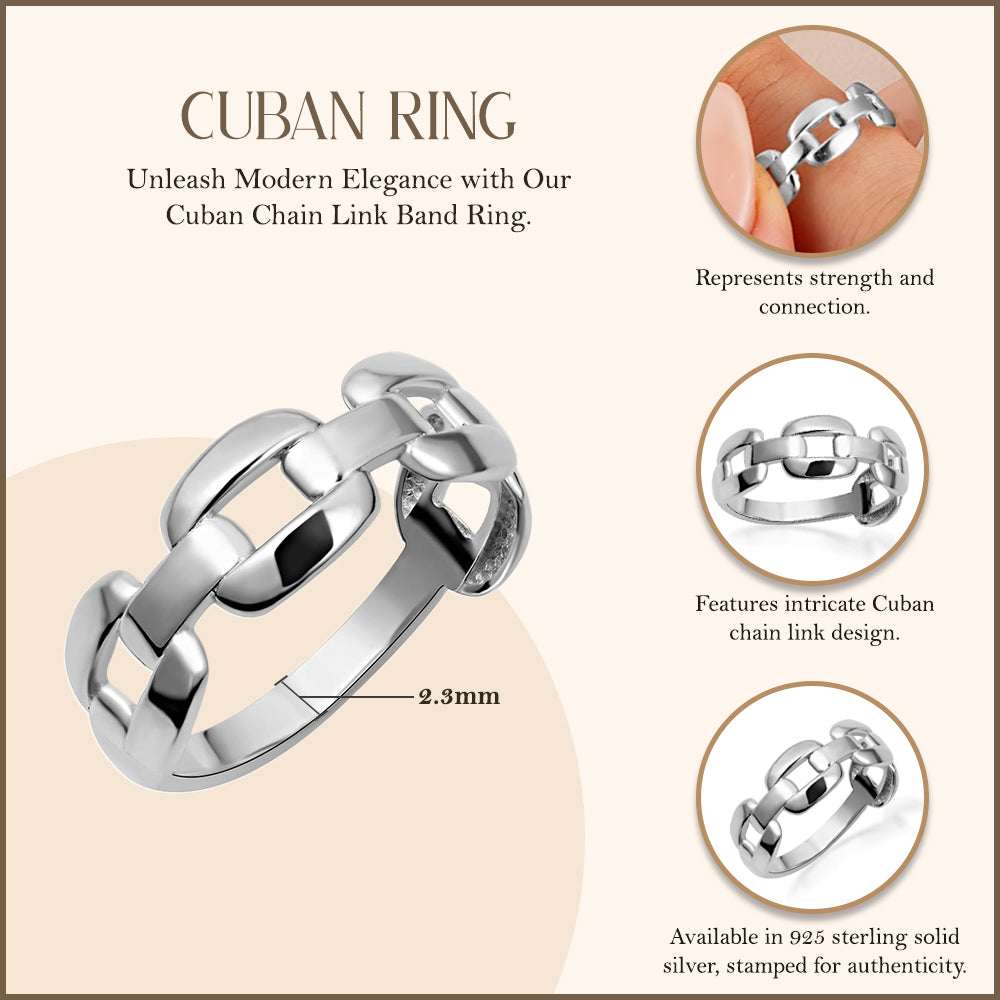 Sterling Silver Cuban Chain Link Band Ring 6.5 mm, view 3