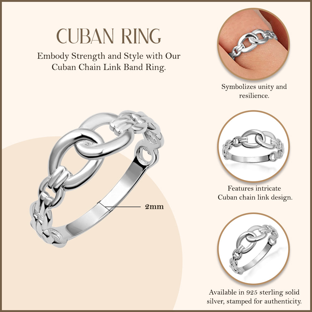 Sterling Silver Cuban Link Band Ring, view 3