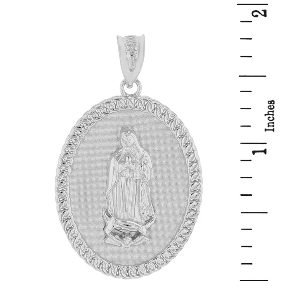 Sterling Silver Cuban Link Framed Virgen de Guadalupe Oval Medallion Pendant Necklace (1.29"), view 3