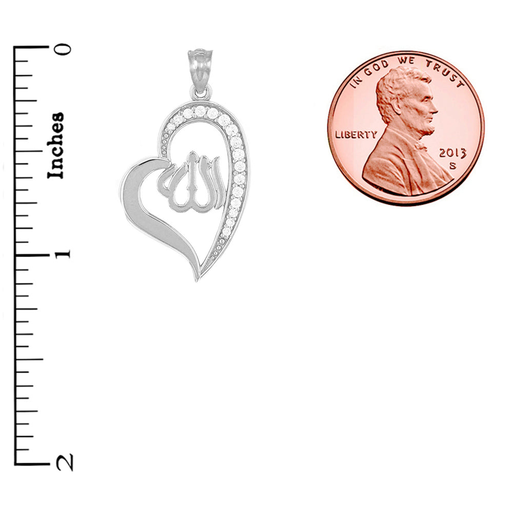 Sterling Silver Cubic Zirconia Allah Heart Pendant Necklace, view 3