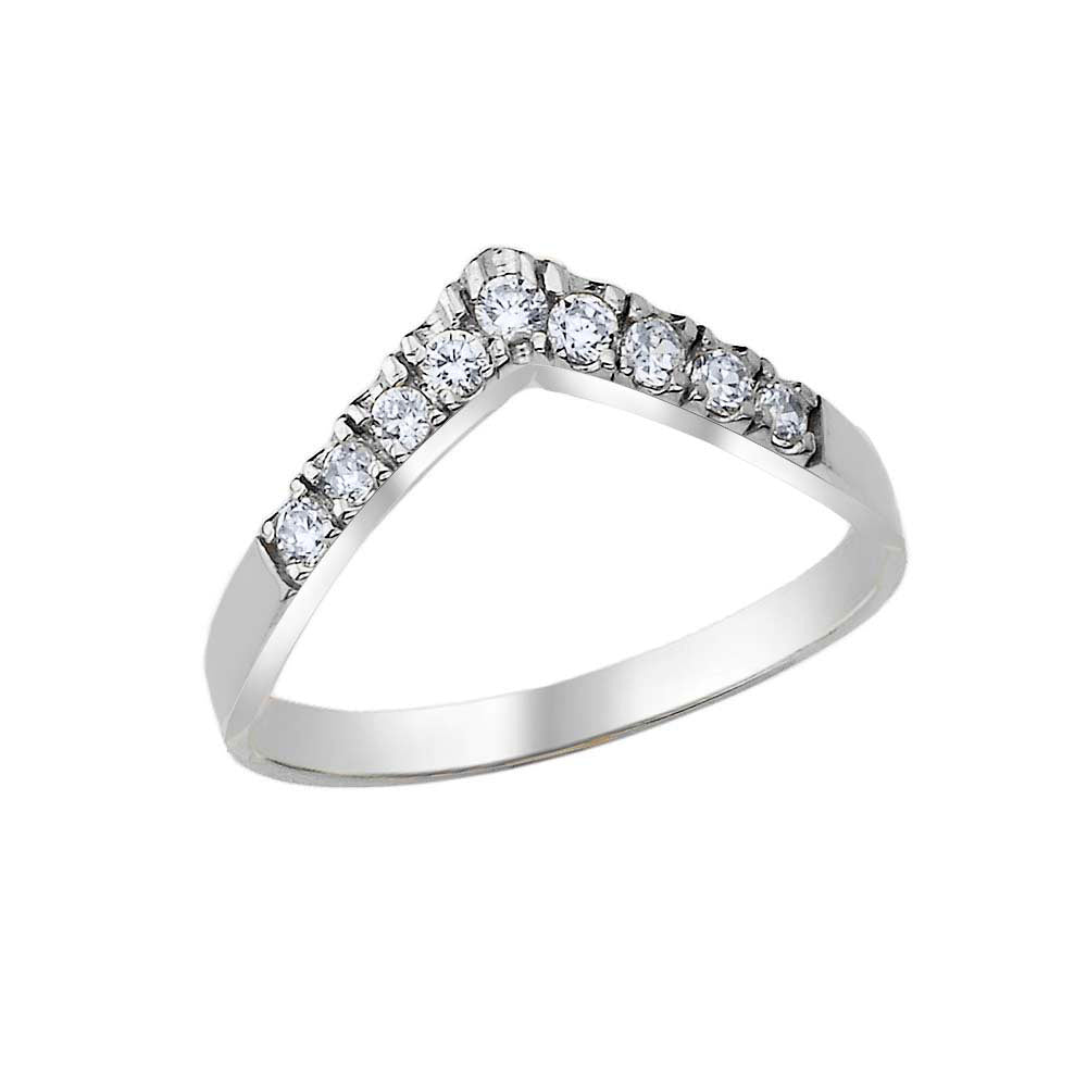 Sterling Silver Cubic Zirconia Chevron Ring