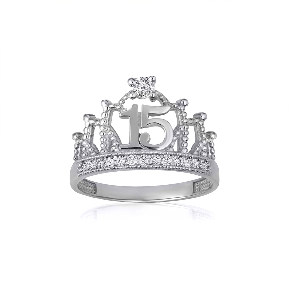 Sterling Silver Cubic Zirconia Crown 15 Años Quinceañera Ring