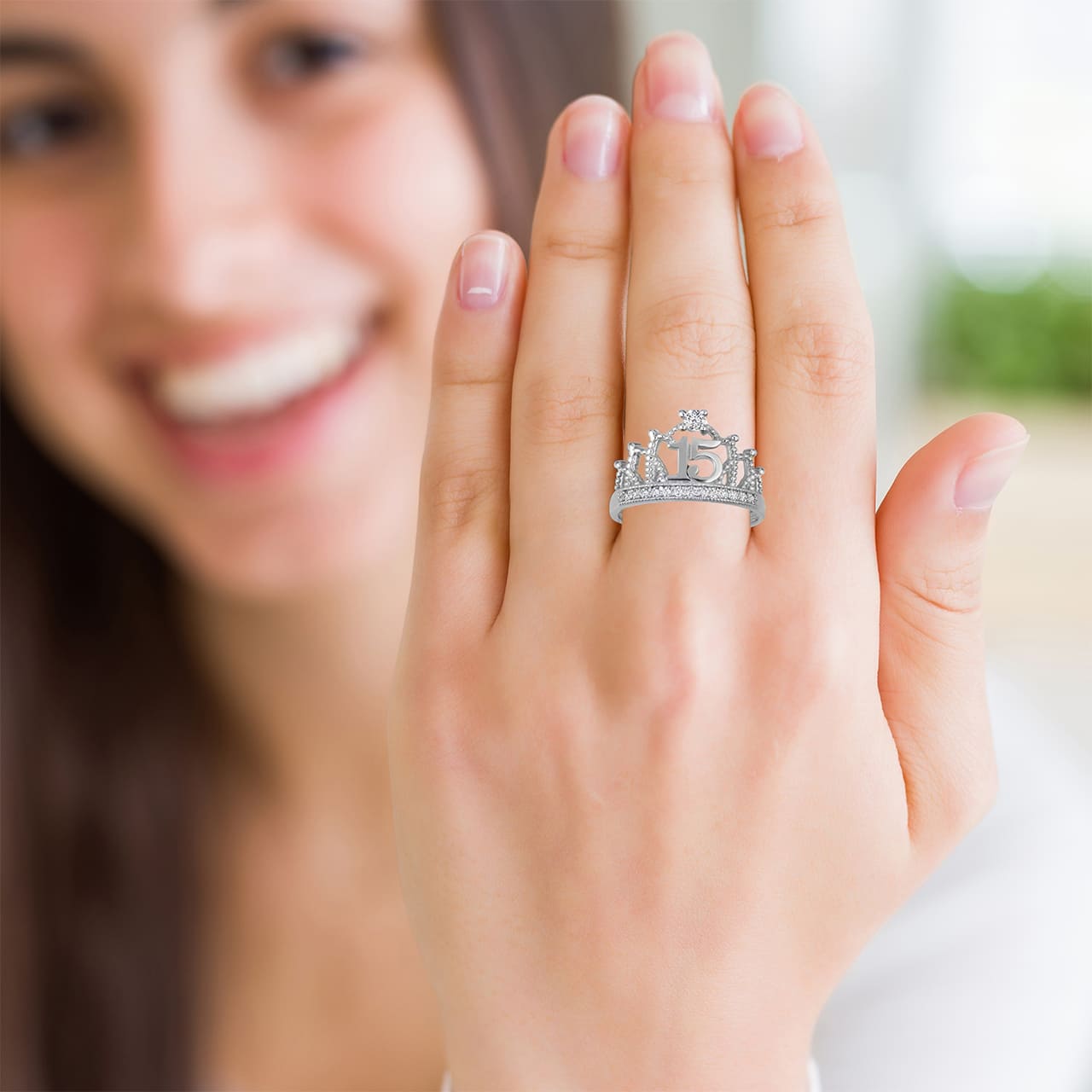 Sterling Silver Cubic Zirconia Crown 15 Años Quinceañera Ring, view 2
