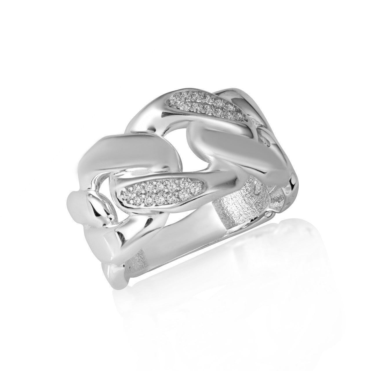 Sterling Silver Cubic Zirconia Cuban Chain Link Band Ring 11.5 mm