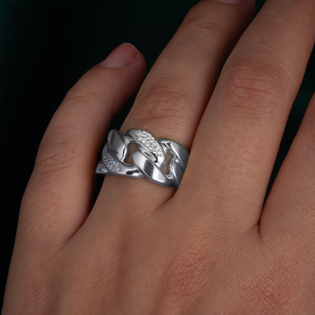 Sterling Silver Cubic Zirconia Cuban Chain Link Band Ring 11.5 mm, view 2