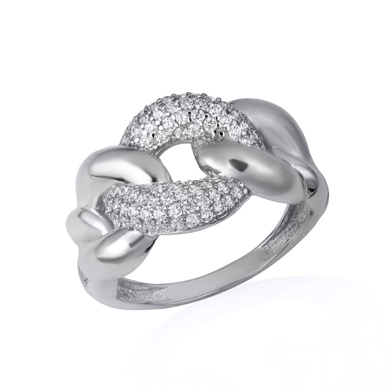 Sterling Silver Cubic Zirconia Cuban Chain Link Band Ring 12.9 mm