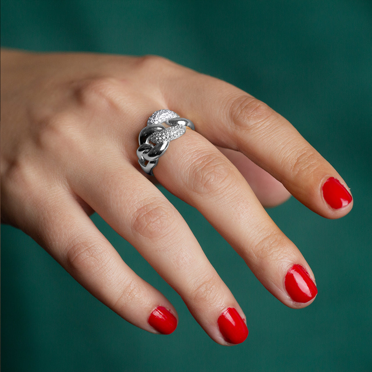 Sterling Silver Cubic Zirconia Cuban Chain Link Band Ring 12.9 mm, view 3