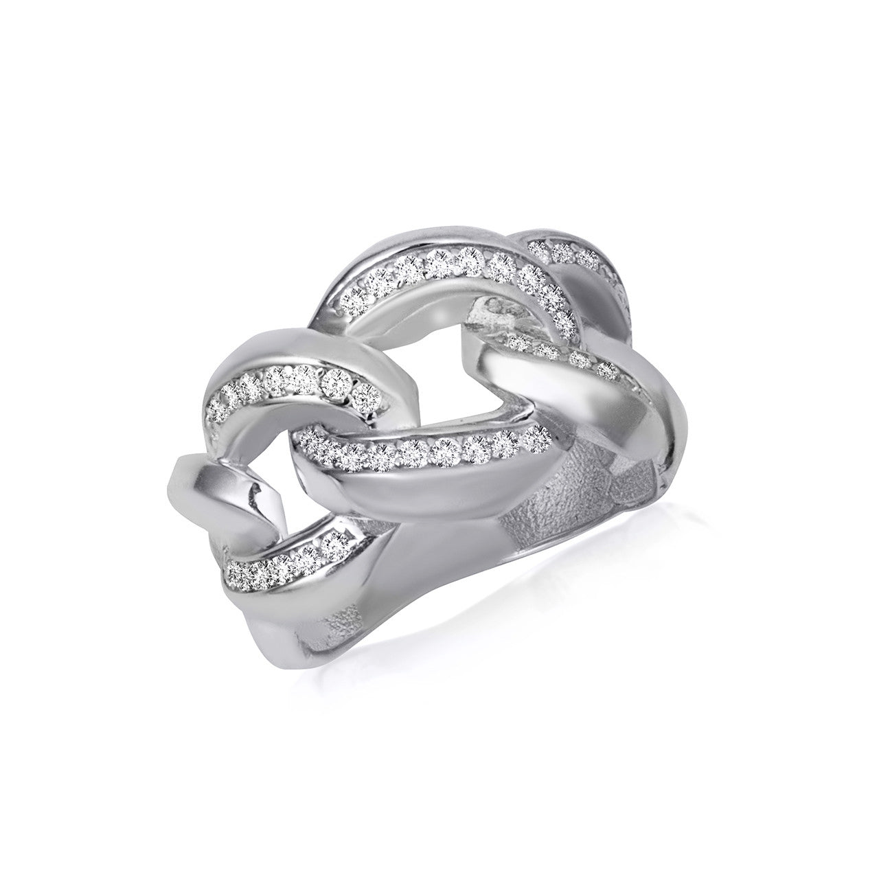 Sterling Silver Cubic Zirconia Cuban Chain Link Band Ring 13.8 mm