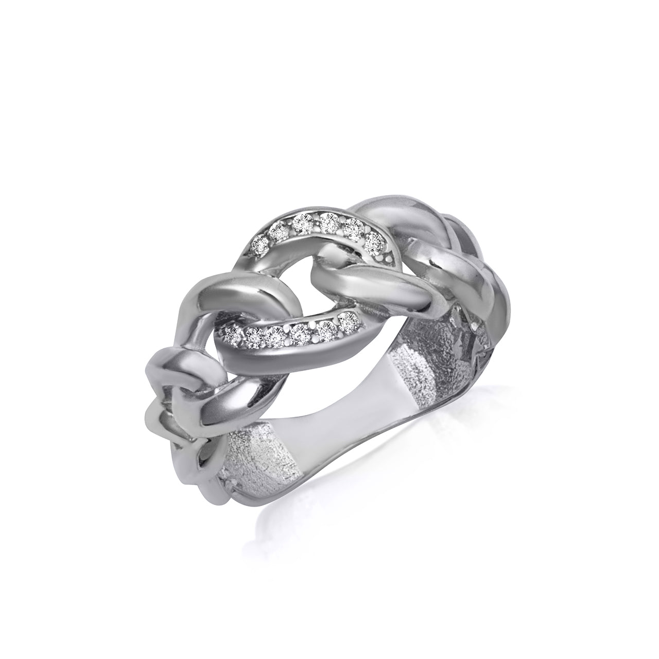 Sterling Silver Cubic Zirconia Cuban Chain Link Band Ring 9.5 mm