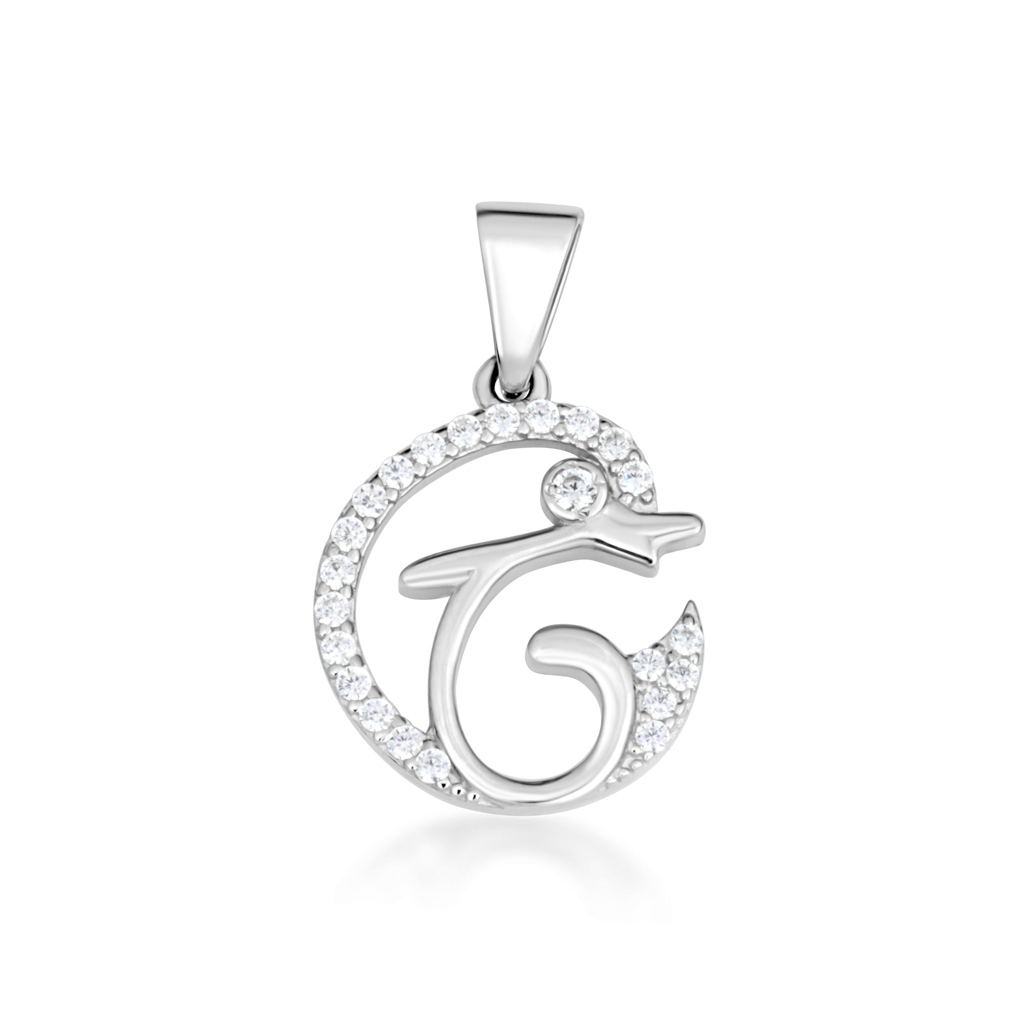 Sterling Silver Cubic Zirconia Dolphin Silhouette Pendant Necklace