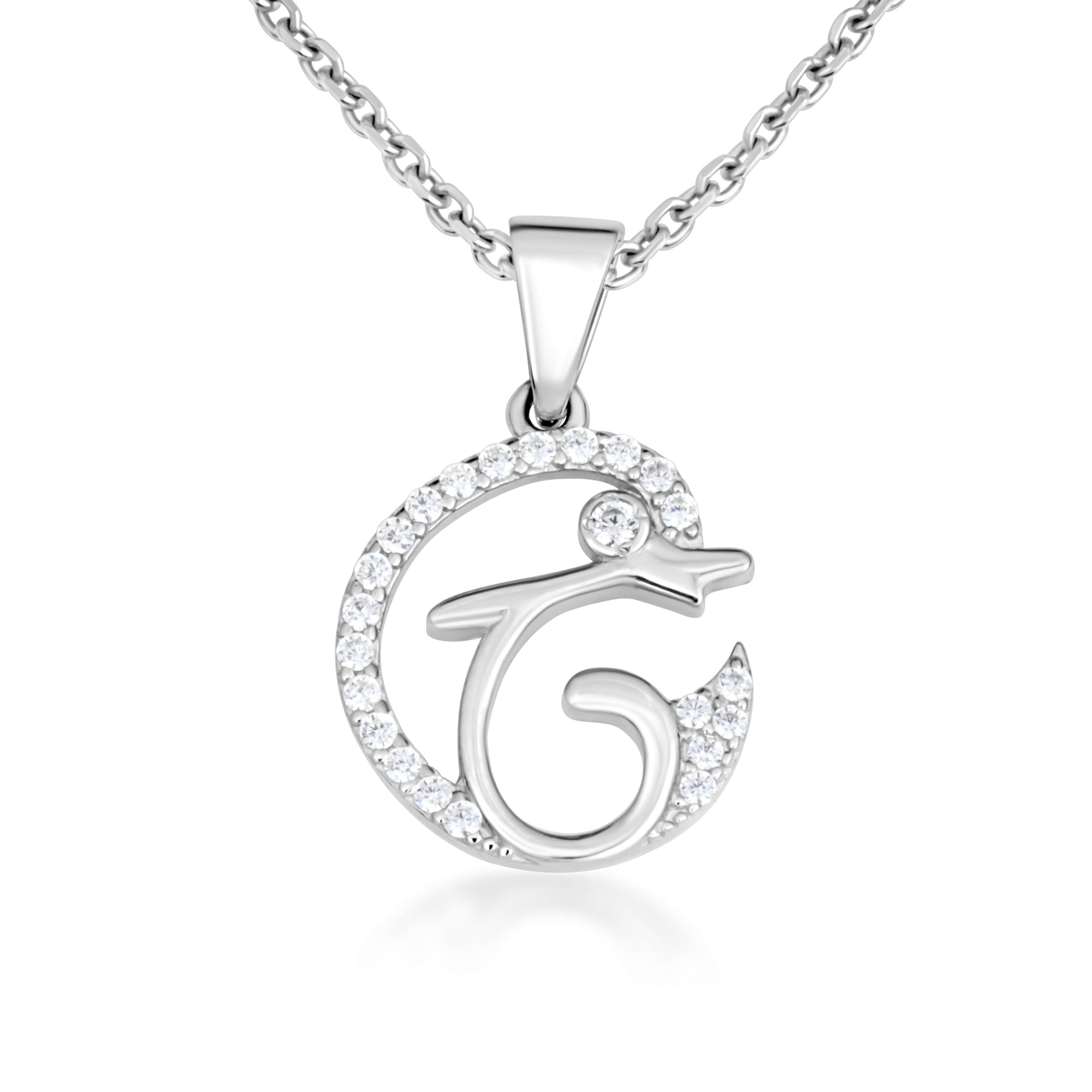 Sterling Silver Cubic Zirconia Dolphin Silhouette Pendant Necklace, view 4