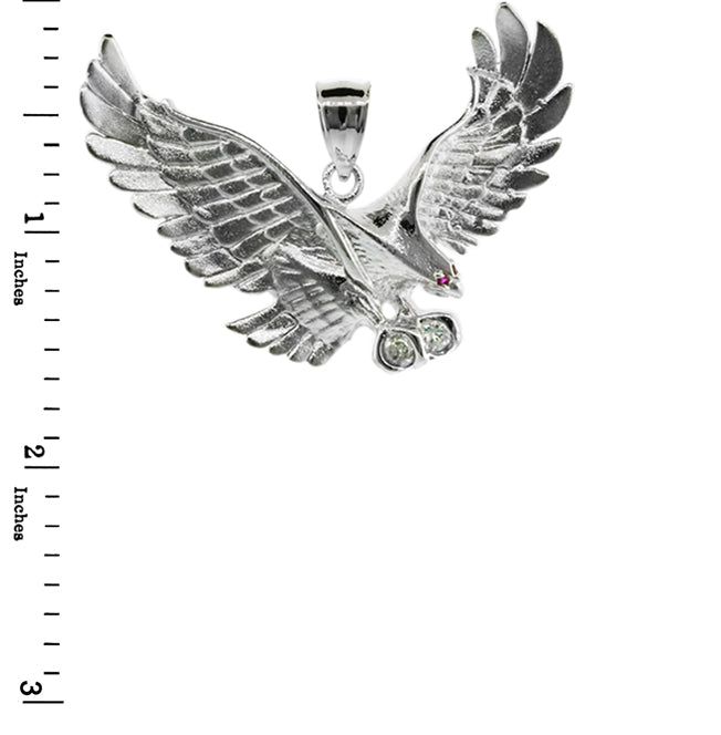Sterling Silver Cubic Zirconia Eagle Ruby Birthstone Pendant (2"), view 2