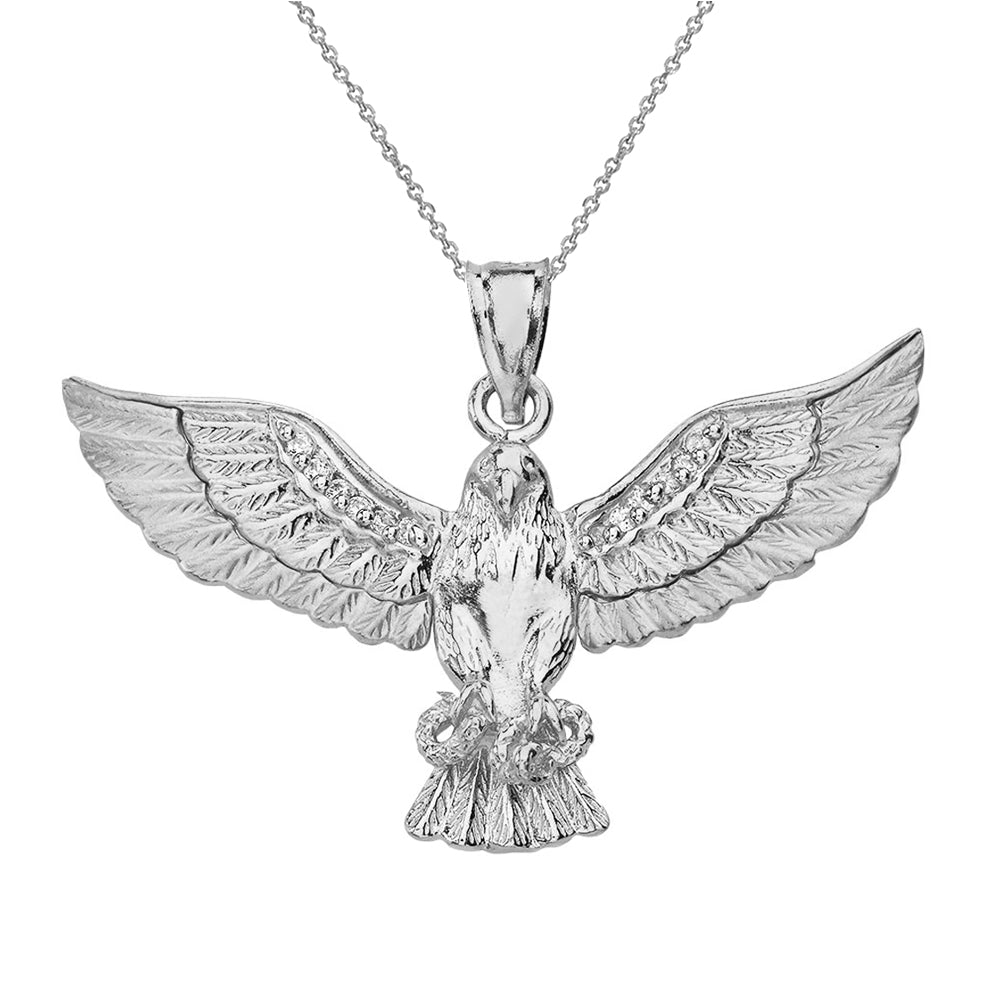 Sterling Silver Cubic Zirconia Eagle Textured Pendant Necklace, view 2