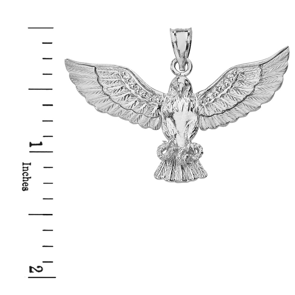 Sterling Silver Cubic Zirconia Eagle Textured Pendant Necklace, view 3