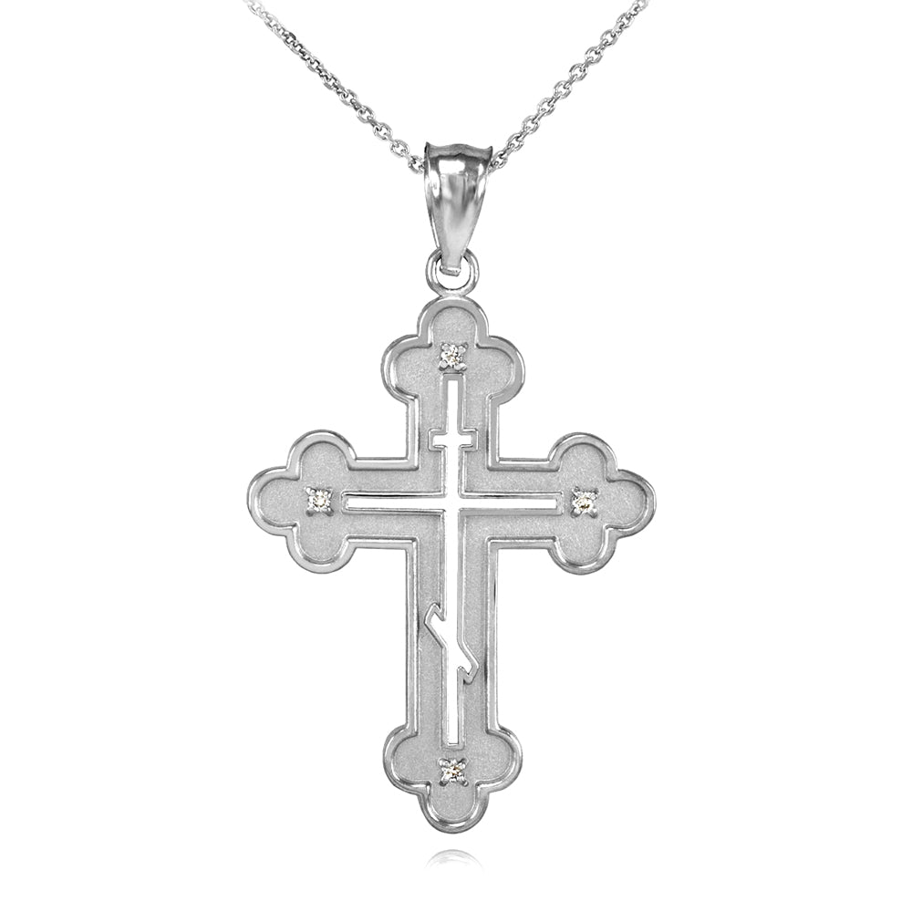 Sterling Silver Cubic Zirconia Eastern Orthodox Cross Pendant Necklace