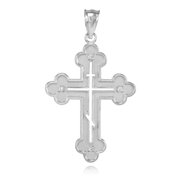 Sterling Silver Cubic Zirconia Eastern Orthodox Cross Pendant Necklace, view 2