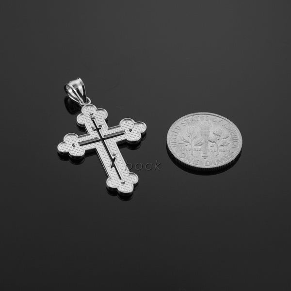 Sterling Silver Cubic Zirconia Eastern Orthodox Cross Pendant Necklace, view 3