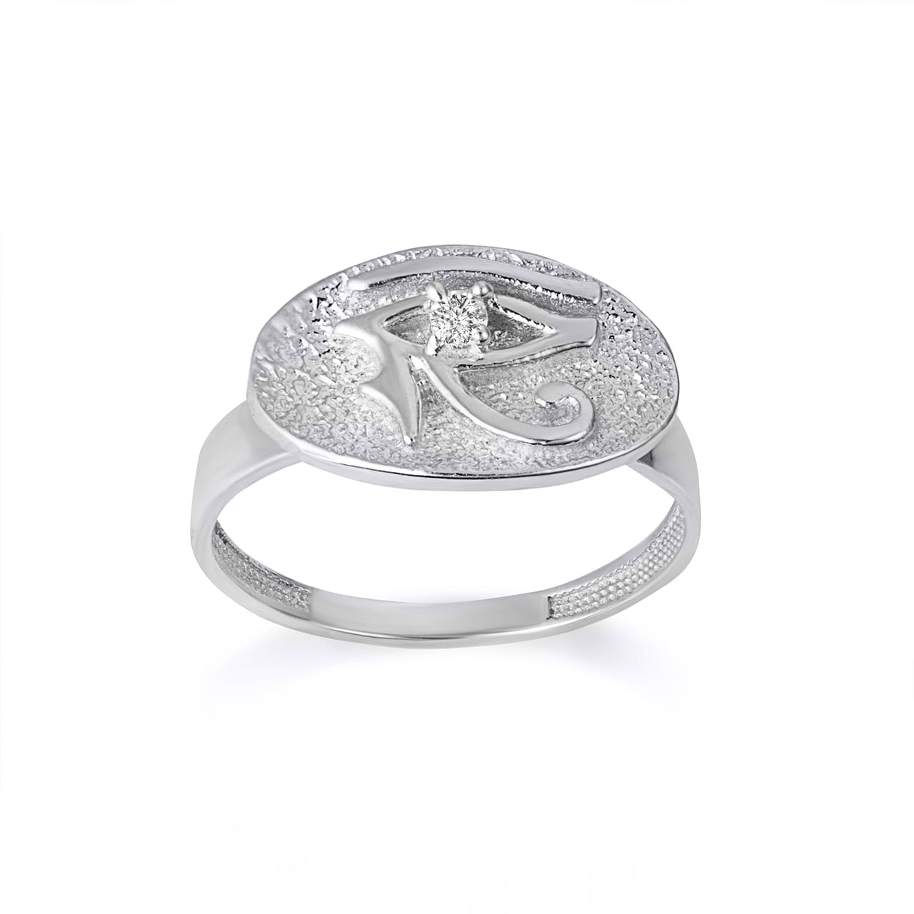 Sterling Silver Cubic Zirconia Egyptian Eye Of Horus Wadjet Textured Signet Ring
