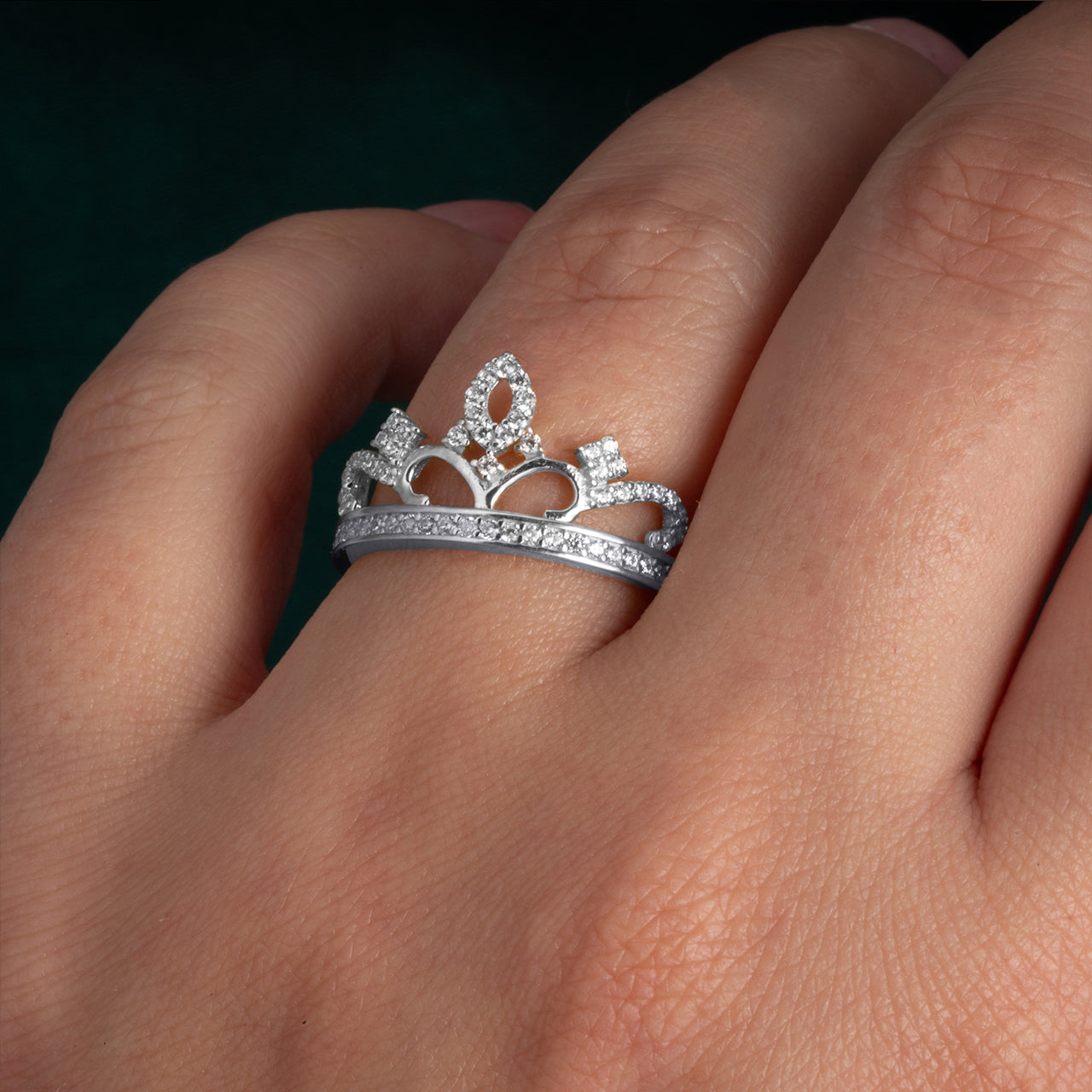 Sterling Silver Cubic Zirconia Filigree Crown Band Ring, view 2