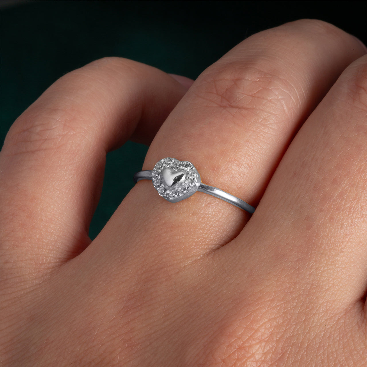 Sterling Silver Cubic Zirconia Heart Ring, view 2