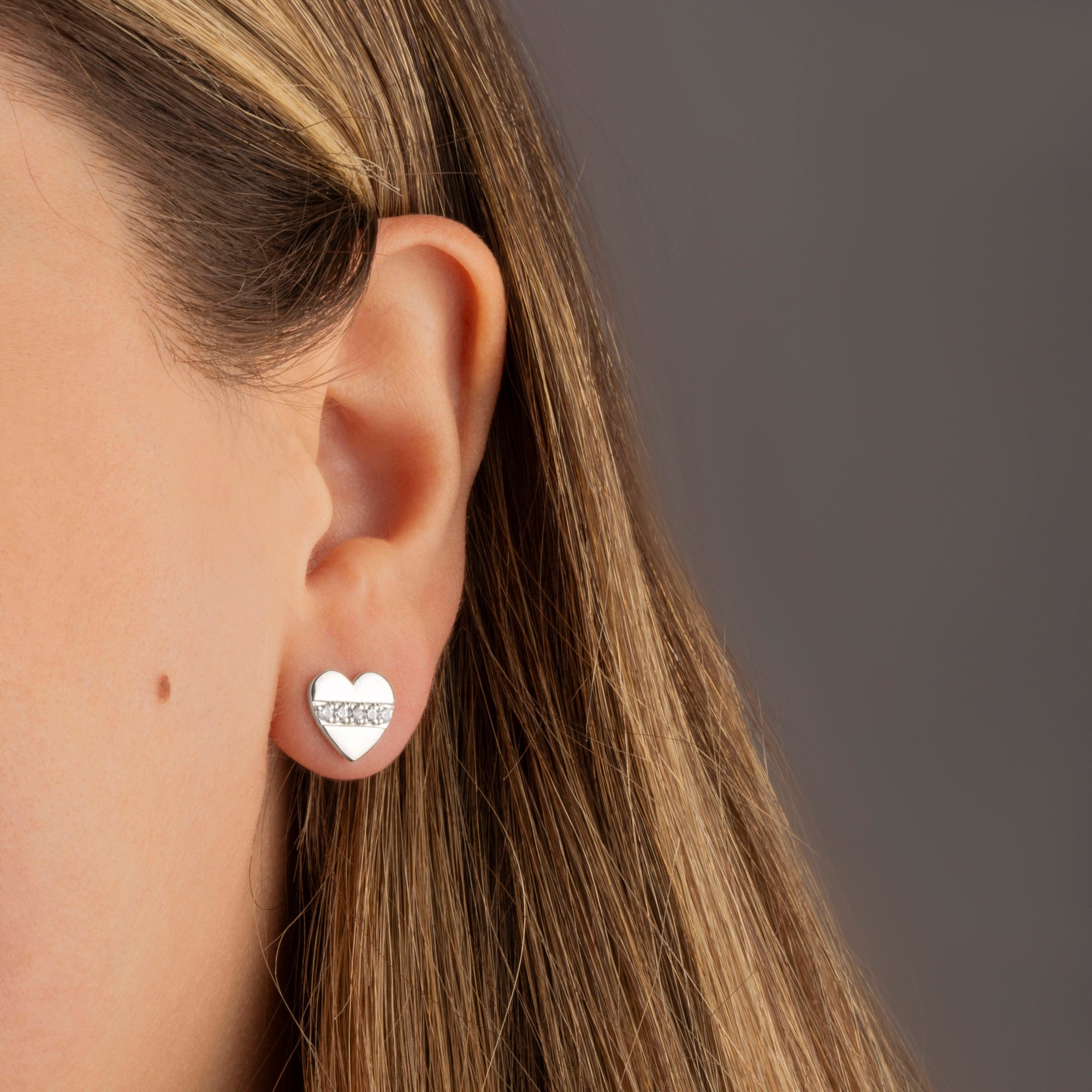 Sterling Silver Cubic Zirconia Heart Stud Earrings Pendant Necklace Set, view 3