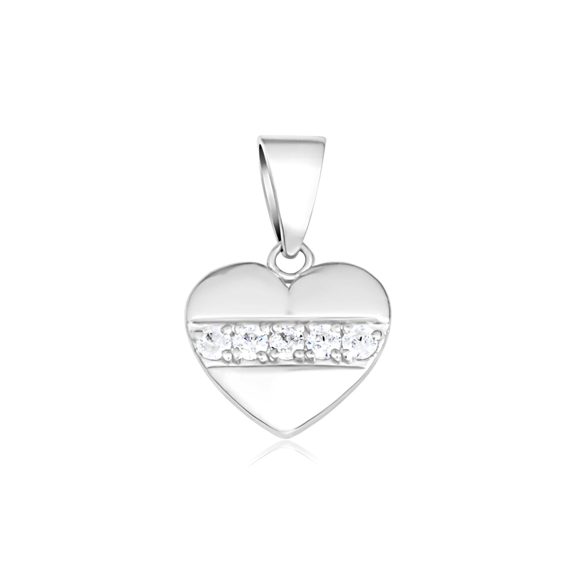 Sterling Silver Cubic Zirconia Heart Stud Earrings Pendant Necklace Set, view 5