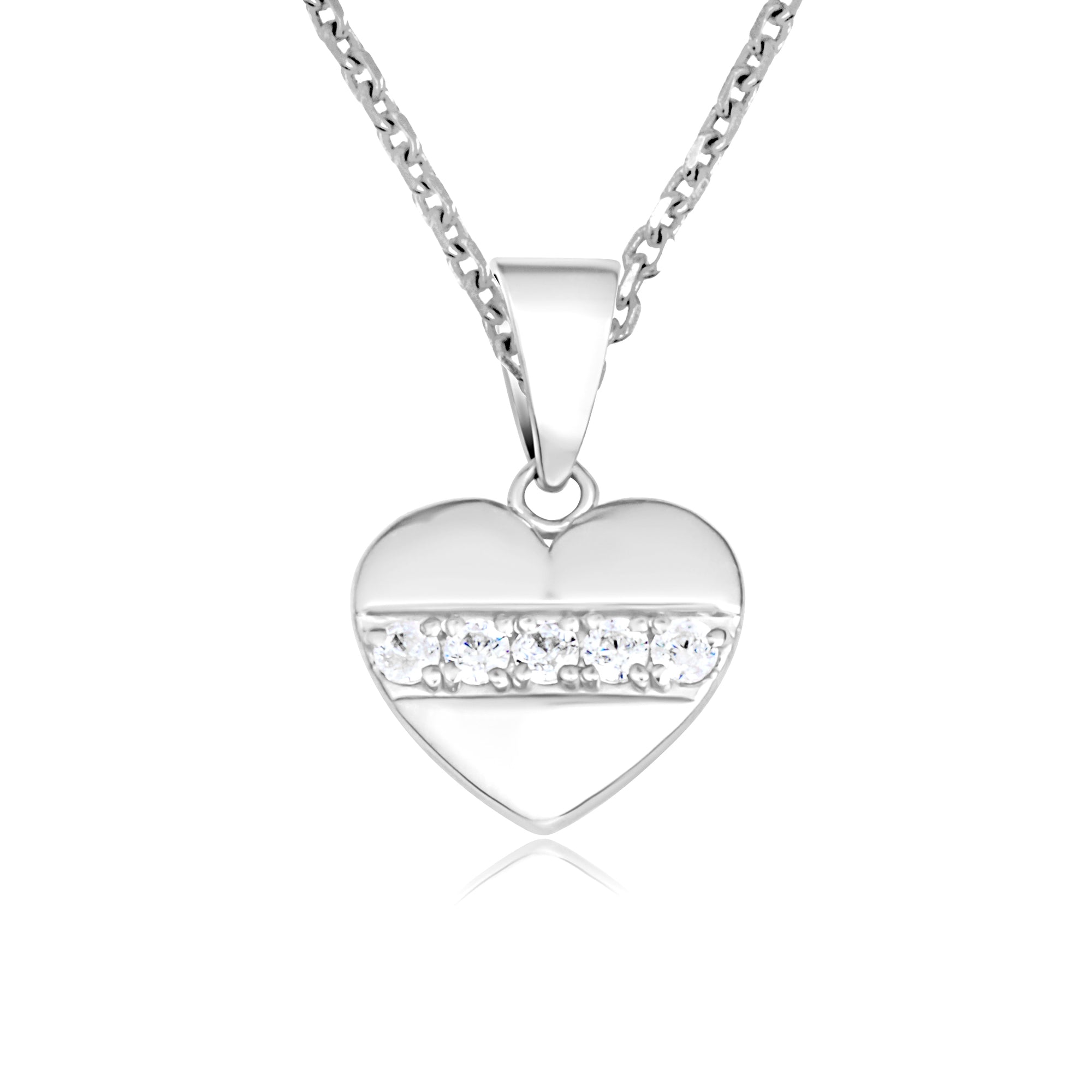 Sterling Silver Cubic Zirconia Heart Stud Earrings Pendant Necklace Set, view 6