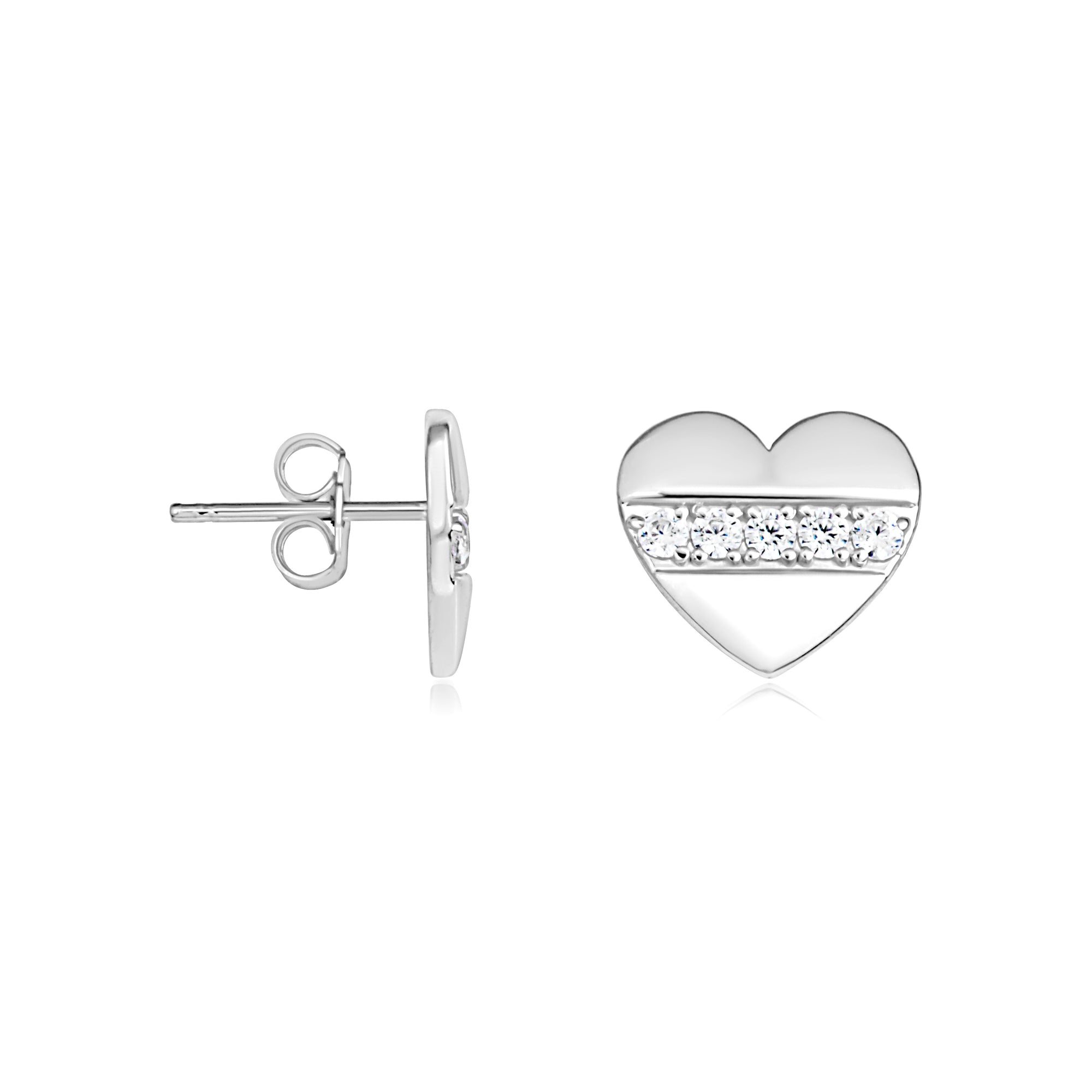 Sterling Silver Cubic Zirconia Heart Stud Earrings Pendant Necklace Set, view 7