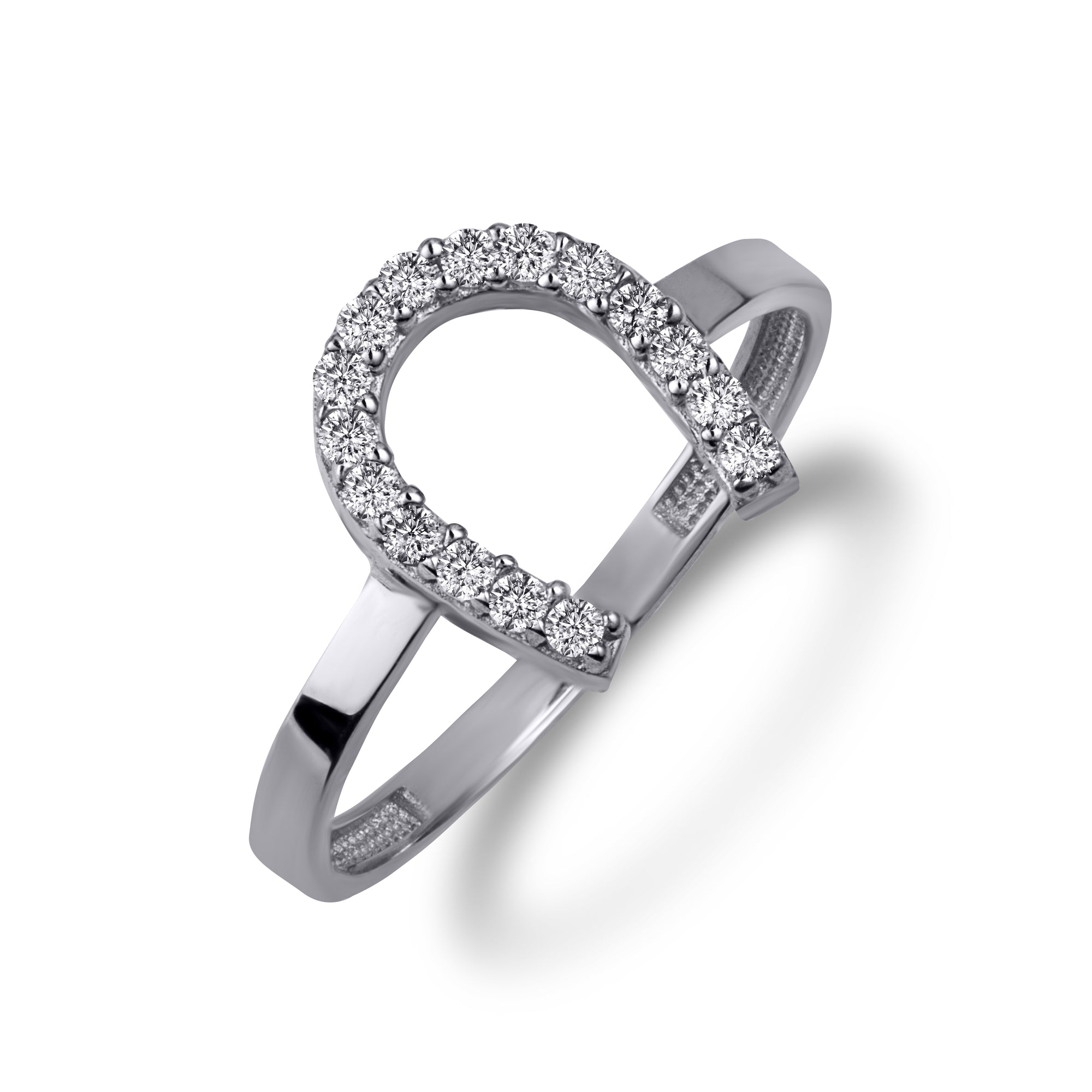 Sterling Silver Cubic Zirconia Horseshoe Lucky Ring