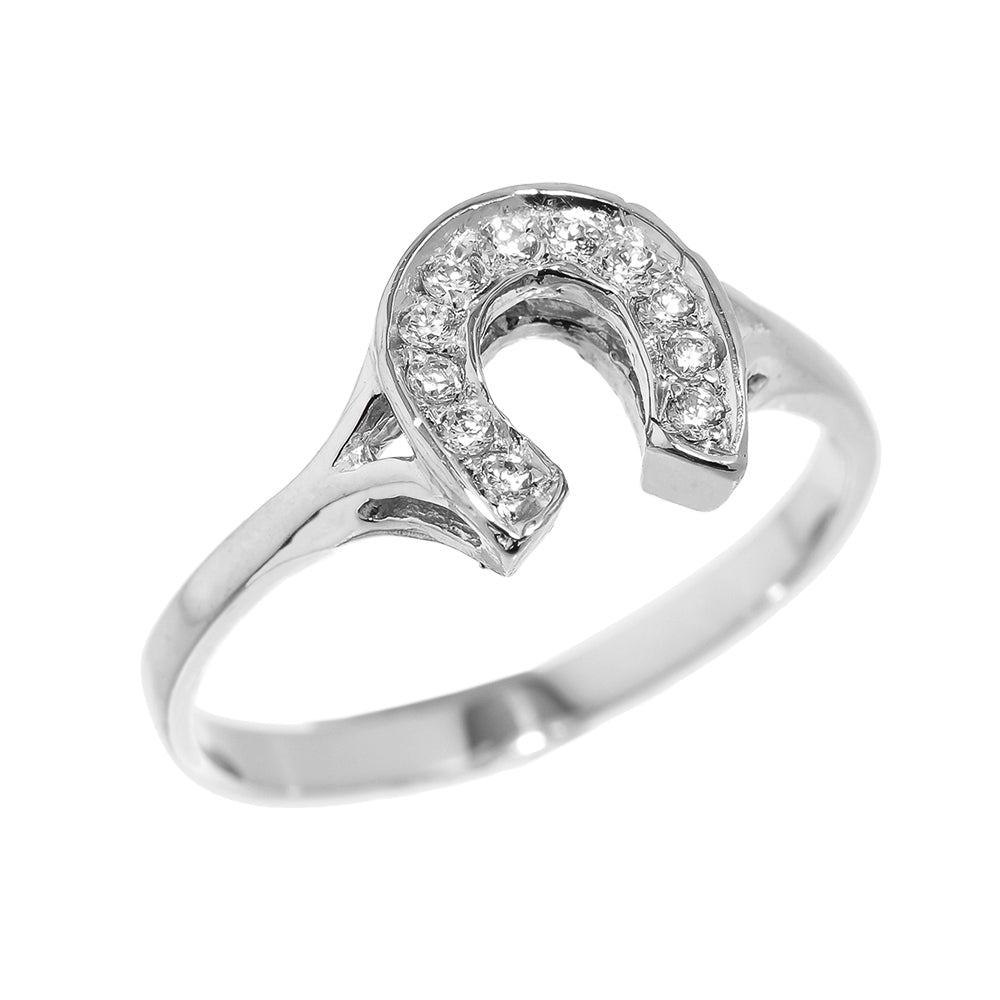 Sterling Silver Cubic Zirconia Horseshoe Lucky Ring — Depth: 0.05