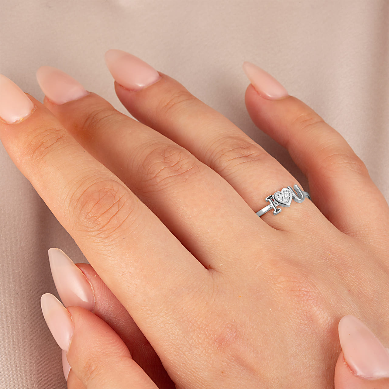 Sterling Silver Cubic Zirconia "I Heart U" Love Ring, view 2