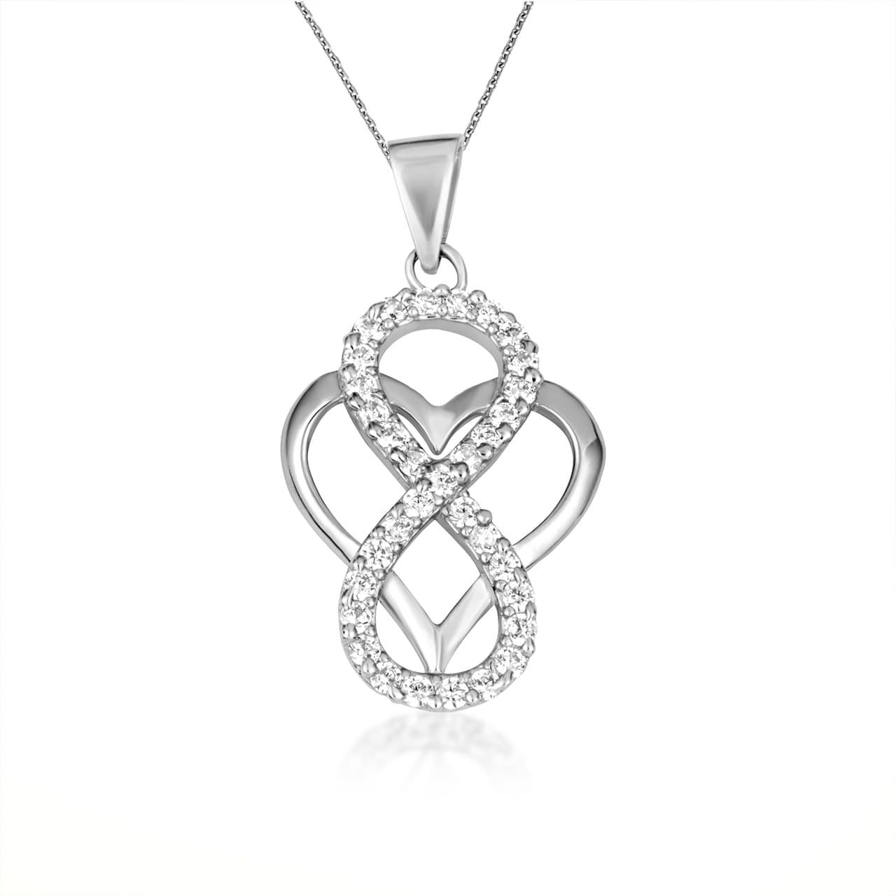Sterling Silver Cubic Zirconia Infinity Heart Pendant Necklace, view 4
